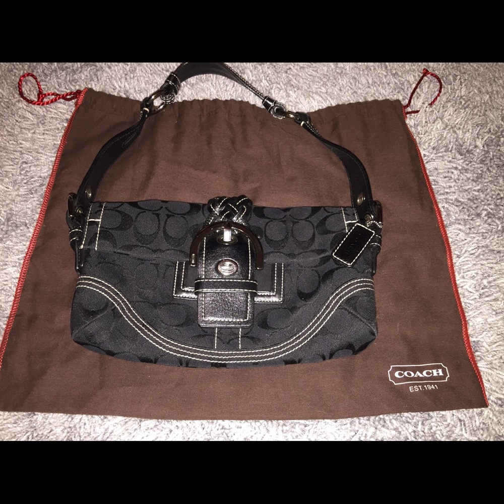 Coach Soho Signature Braided Buckle Flap -Black
